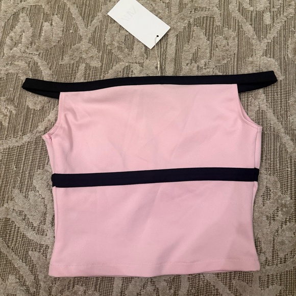 NWT Zara TIE FRONT CROP TOP Pink Black Bow Off The Shoulder Top Size Small - Picture 10 of 13